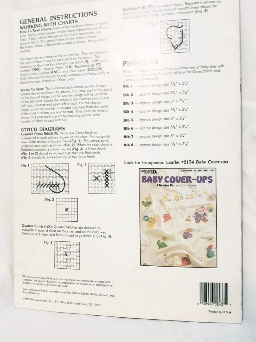 Be Happy Bibs Cross Stitch Leaflet 2437 Leisure Arts 1993 Clown Chicks Dinosaur